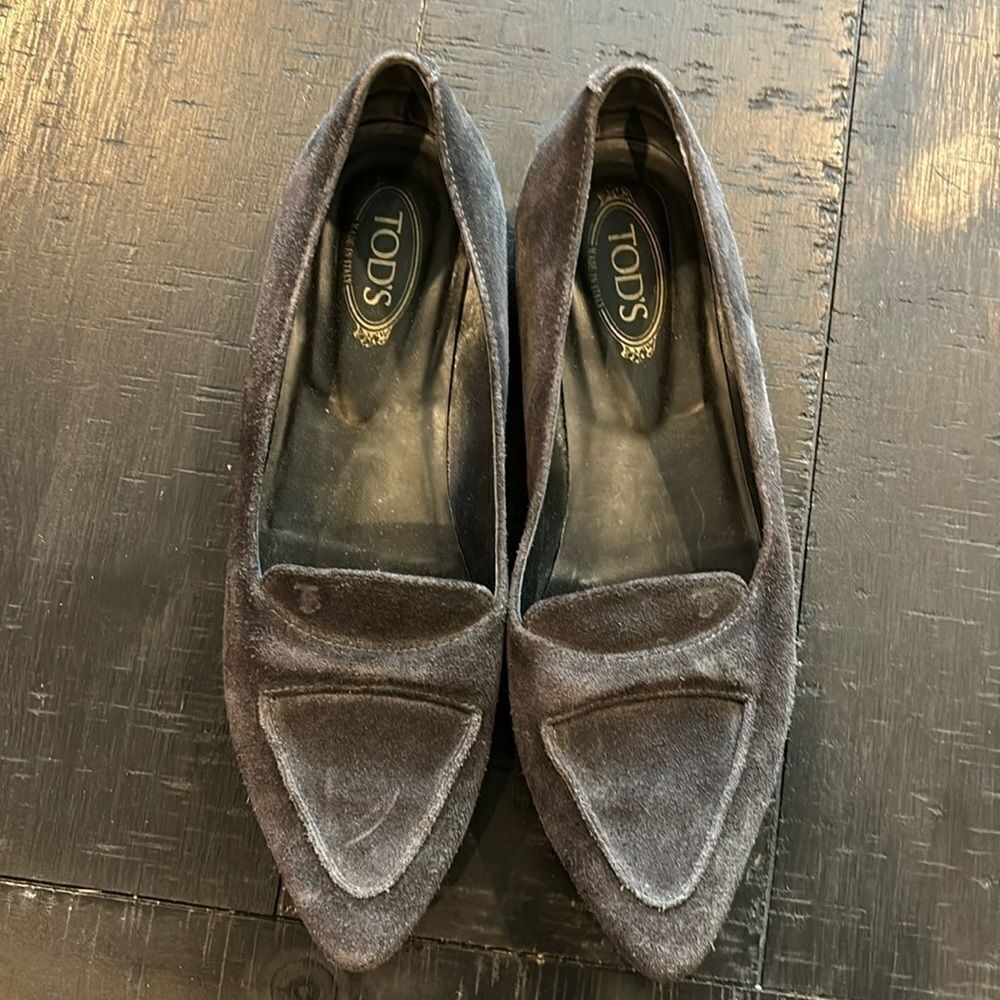 Tods Black Suede Leather Luxury Flats Loafers Shoes 6 1/2
